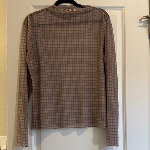 Brown Sheer Plaid Long Sleeve Top, size Small but fits like M